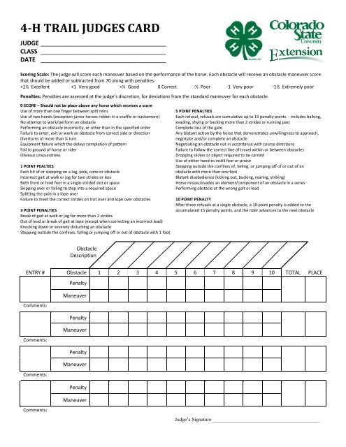 Trail Score Card - Colorado 4-H