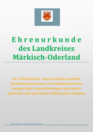 Ehrenurkunde des Landrats - Kreissportbund MÃ¤rkisch-Oderland