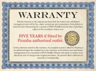 Piranha Offroad Warranty Statement