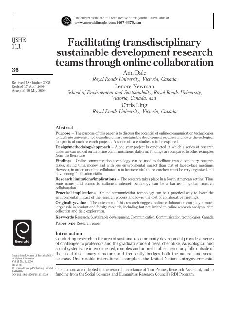 Facilitating transdisciplinary sustainable development research ...