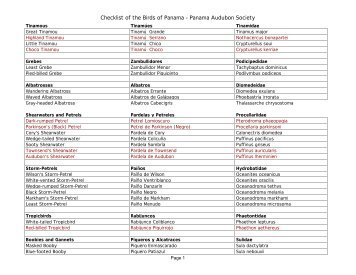 Checklist of the Birds of Panama