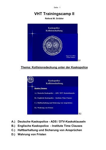 Kaskopolice Kollisionshaftung - VHT
