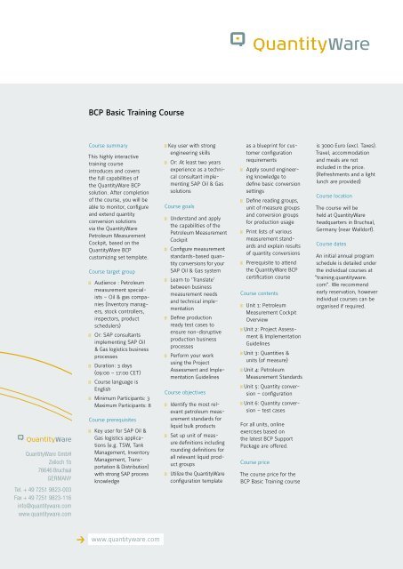 BCP Basic Training Course - QuantityWare