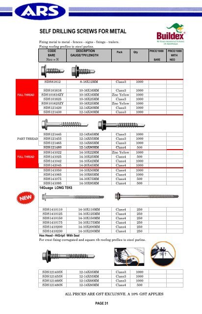 Self Drilling Screws For Metal