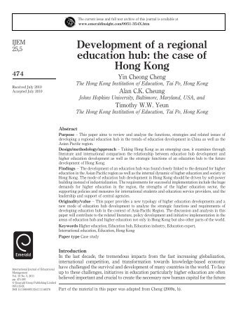 Development of a regional education hub: the case of Hong Kong