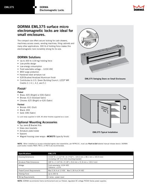 Dorma Eml375 Surface Micro Electromagnetic Locks Are Ideal For 