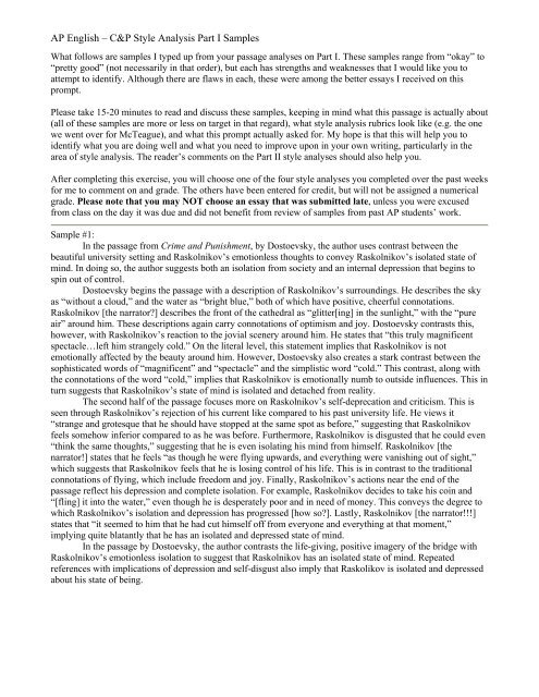 AP English â C&P Style Analysis Part I Samples