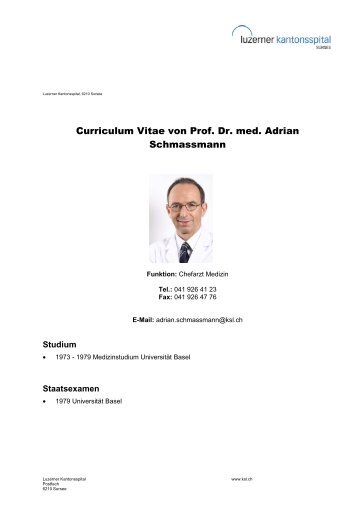 Curriculum Vitae von Prof. Dr. med. Adrian Schmassmann