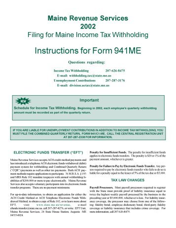 Instructions for Form 941ME - Maine.gov