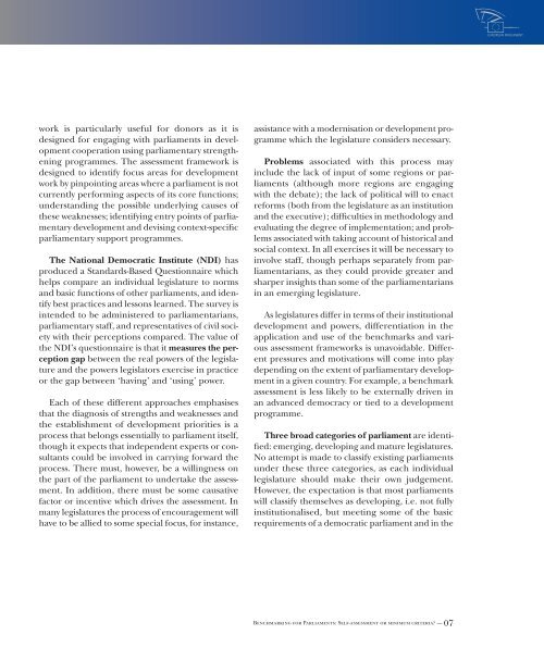 BENCHMARKING FOR PARLIAMENTS