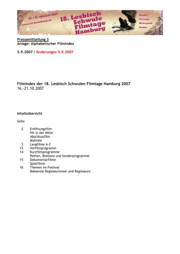 Filmindex der 18. Lesbisch Schwulen Filmtage Hamburg 2007 16 ...