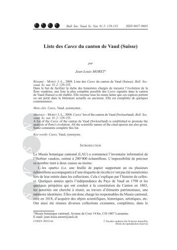 Liste des Carex du canton de Vaud (Suisse)