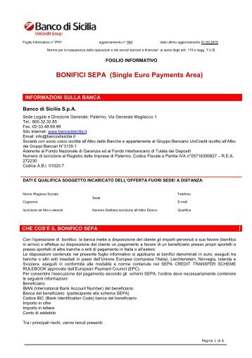 BONIFICI SEPA (Single Euro Payments Area)