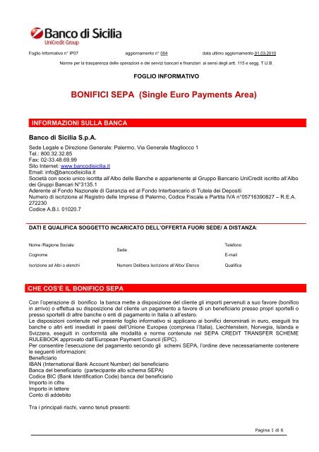 BONIFICI SEPA (Single Euro Payments Area)