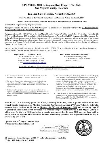 2006 Delinquent Real Property Tax Sale - San Miguel County