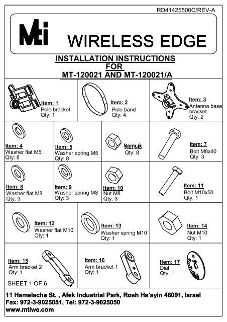 MT-120021 - Installation Instructions - MTI Wireless Edge Ltd.