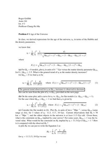 Roger Griffith Astro 161 hw. # 3 Proffesor Chung-Pei Ma Problem ...