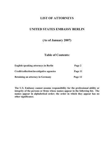 LIST OF ATTORNEYS UNITED STATES EMBASSY BERLIN (As of ...