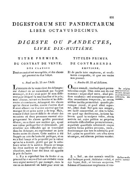 digeste ou pandectes, livre dix-huitiÃ¨me. - Histoire du droit