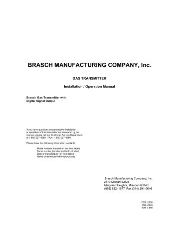 I-688 GSE Gas Transmitter Installation, Operation and ... - Brasch