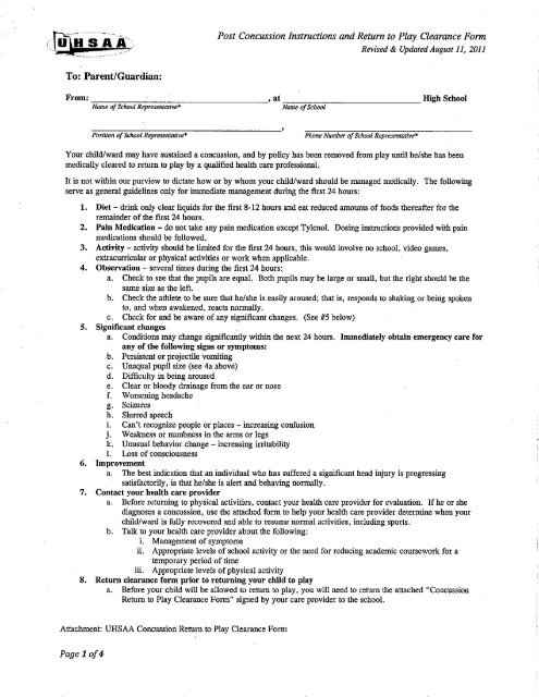 Post Concussion Return To Play In >> Post Concussion Instructions And Return To Play Clearance Form Post Concussion Return To Play In >> Post Concussion Instructions And Return To Play Clearance Form