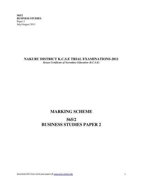 MARKING SCHEME 565/2 BUSINESS STUDIES ... - KCSE Online
