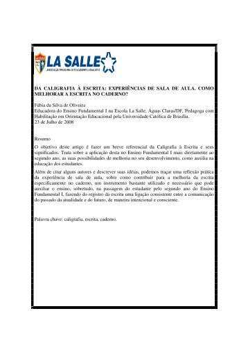 DA CALIGRAFIA Ã ESCRITA: EXPERIÃNCIAS DE SALA ... - La Salle