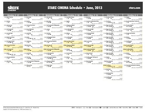 STARZ CINEMA Schedule - June, 2013