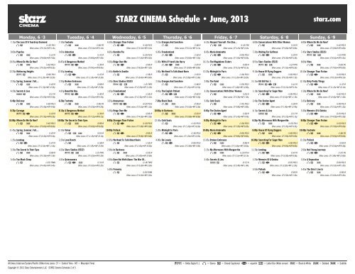 STARZ CINEMA Schedule - June, 2013