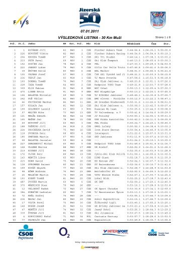 VÃSLEDKOVÃ LISTINA - 30 Km MuÅ¾i 07.01.2011 - ChampionChip.cz