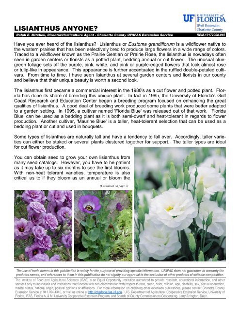 Lisianthus Anyone? - Charlotte County Cooperative Extension
