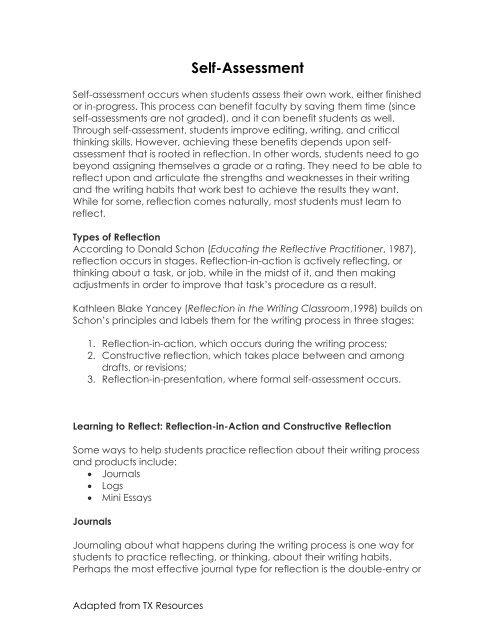 How To Write A Self Assessment Reflective Essay Assessment Reflection 