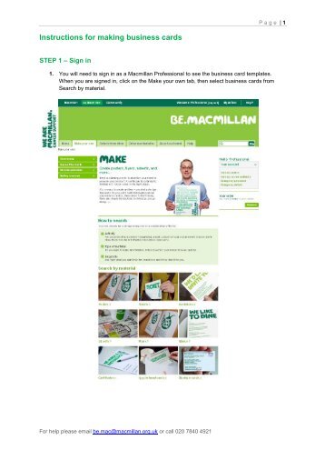 Instructions for making business cards