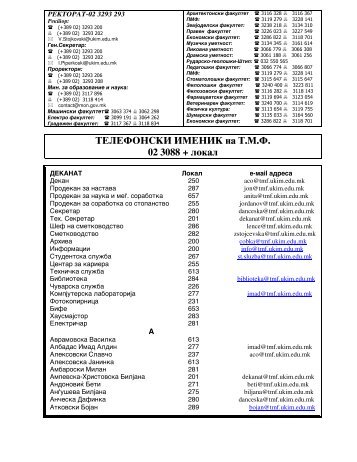 TELEFONSKI IMENIK na T.M.F. 02 3088 + lokal