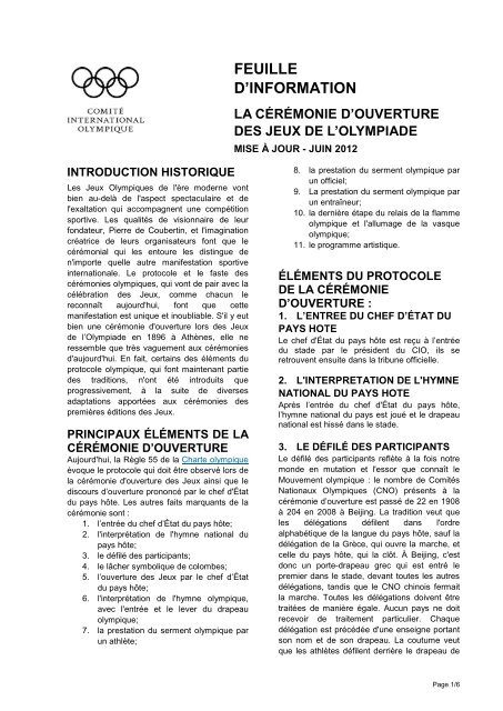 FEUILLE D'INFORMATION - International Olympic Committee