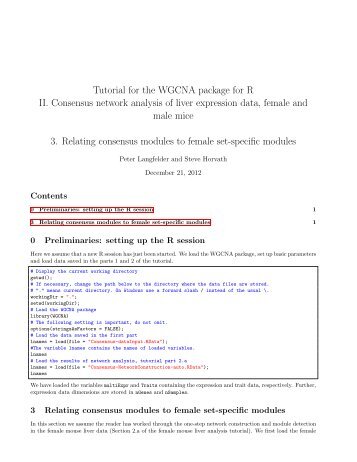 Tutorial for the WGCNA package for R II. Consensus network ...