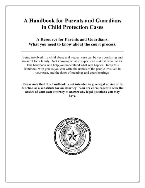 A Handbook for Parents and Guardians in Child Protection Cases