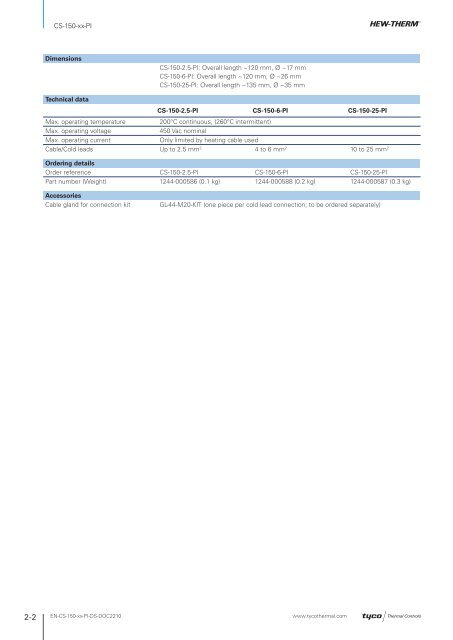 Cs-150-xx-Pi - Tyco Thermal Controls