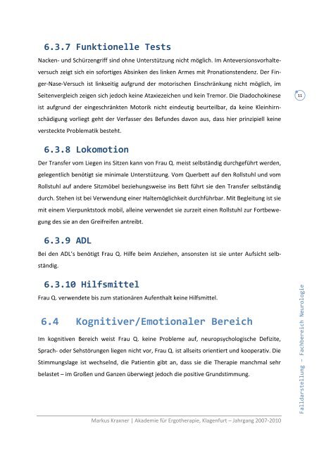 Falldarstellung im Fachbereich Neurologie - Handlungsplan