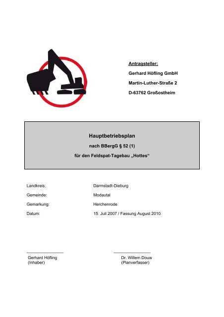 Hauptbetriebsplan - Steinbruch Herchenrode