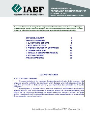 INFORME MENSUAL ECONÓMICO FINANCIERO N° 260