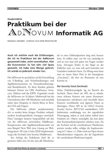 Praktikum bei der AdNovum Informatik AG - Vis