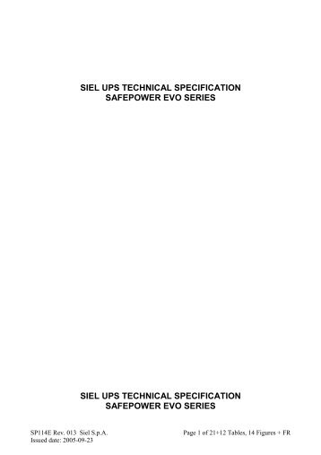 SIEL UPS TECHNICAL SPECIFICATION SAFEPOWER EVO ...