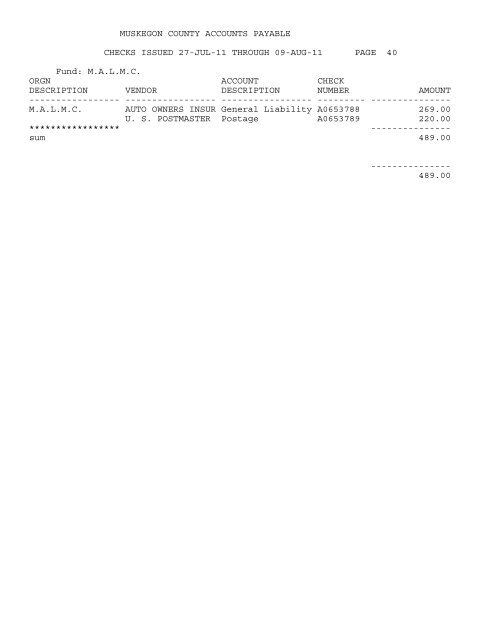 Accounts Payable Covering the Period 7-27-11 ... - Muskegon County