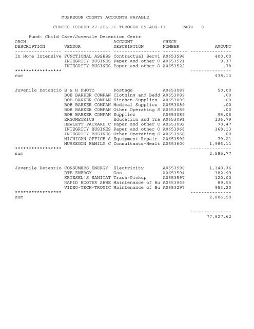 Accounts Payable Covering the Period 7-27-11 ... - Muskegon County