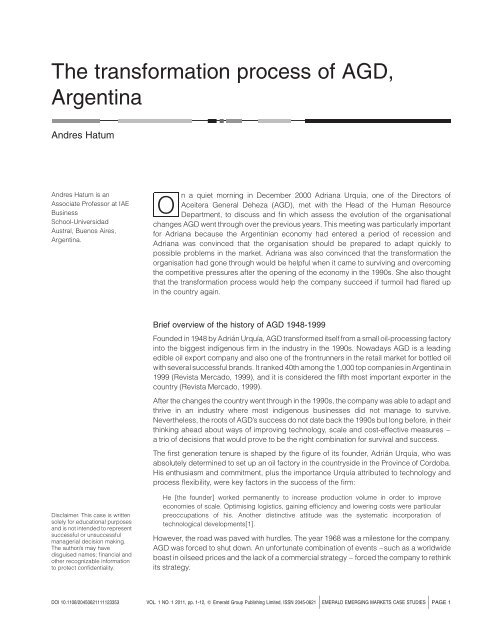 The transformation process of AGD, Argentina