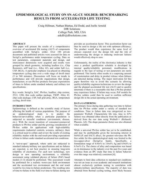 Epidemiological Study on Sn-Ag-Cu Solder - DfR Solutions