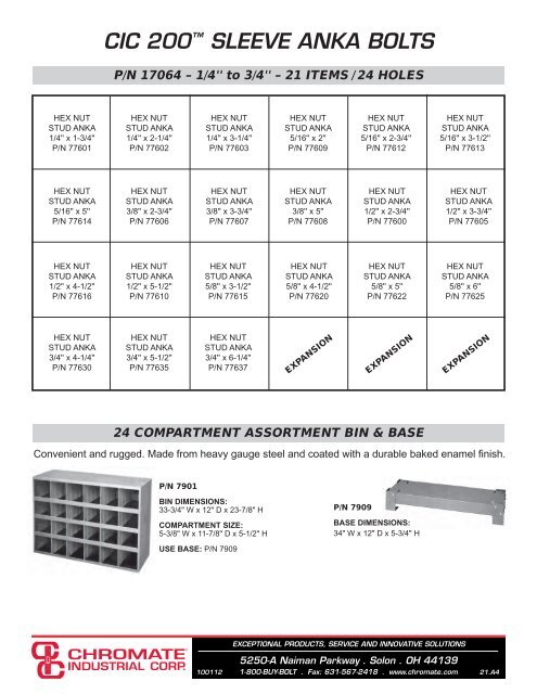 FASTENERS - CHROMATE - Chromate Industrial Corporation