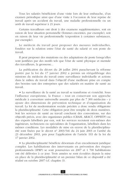 L'Organisation de la prÃ©vention des risques professionnels en France