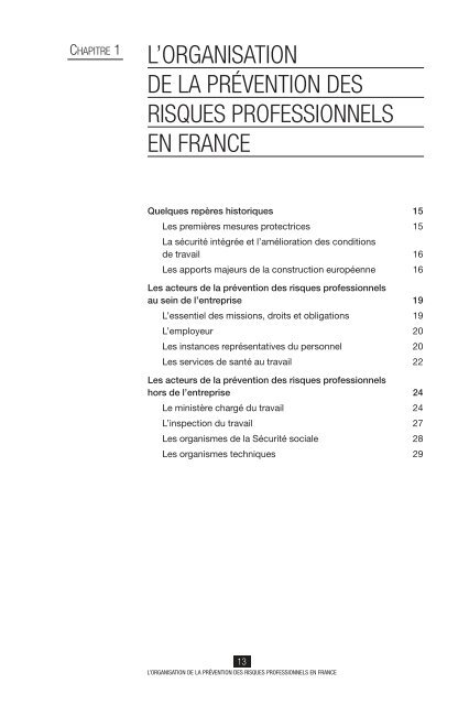 L'Organisation de la prÃ©vention des risques professionnels en France